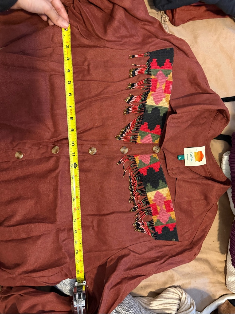 FARM Rio Rust Brown Beaded Button-Down Shirt - Picture 4 of 4